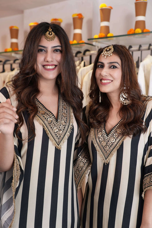 Gold Black Striped Kaftan Set