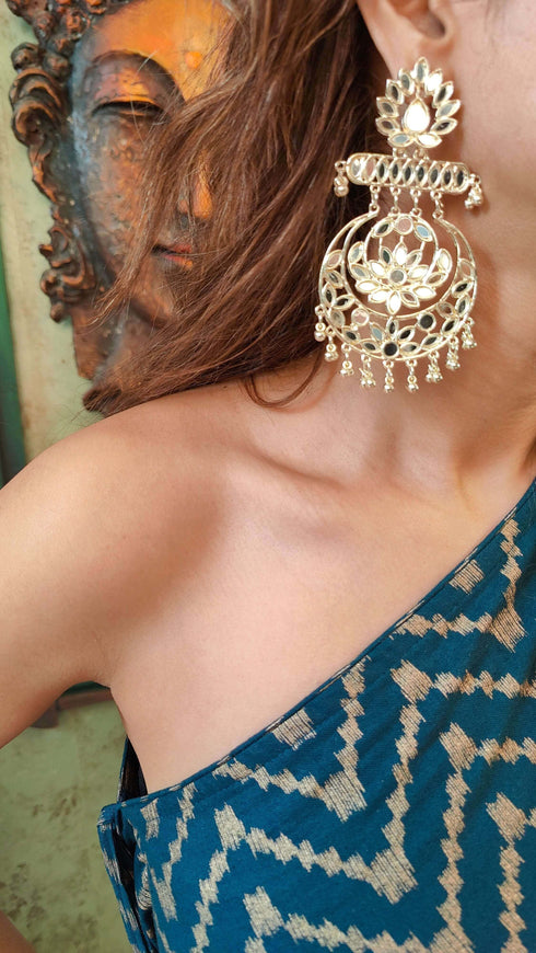 Gold Blue One Sided Kaftan With Belt