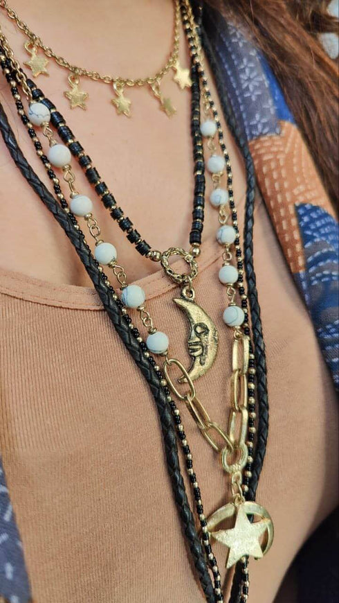 Gold Moon Black Multi Layer Necklace