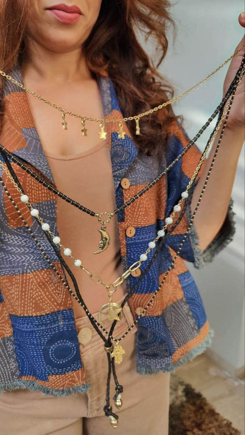 Gold Moon Black Multi Layer Necklace