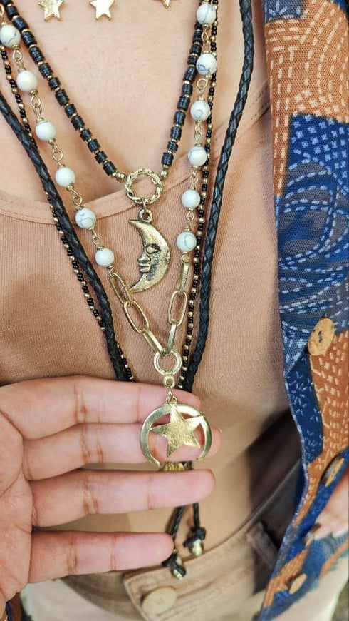 Gold Moon Black Multi Layer Necklace