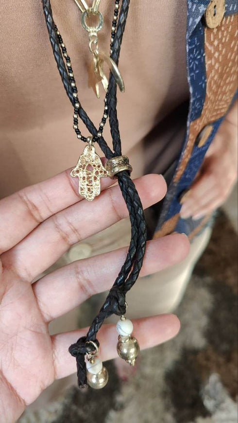 Gold Moon Black Multi Layer Necklace