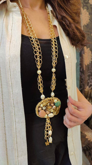 Gold Necklace with Stunning Embellished Pendant