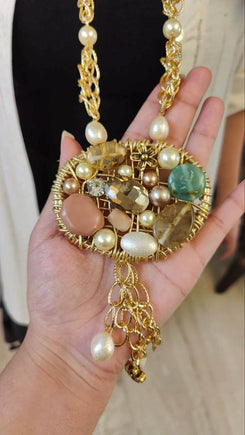 Gold Necklace with Stunning Embellished Pendant