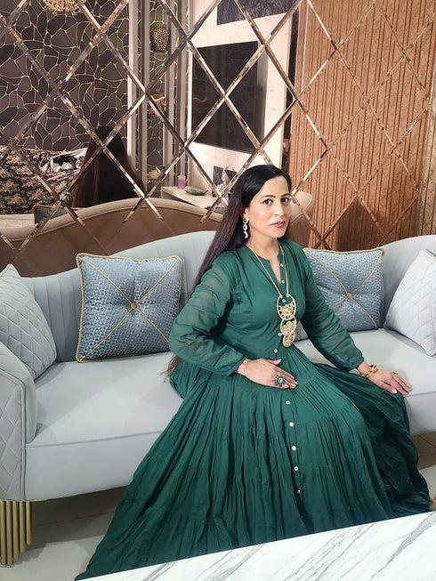 Green Ghera Dress With Neckpiece