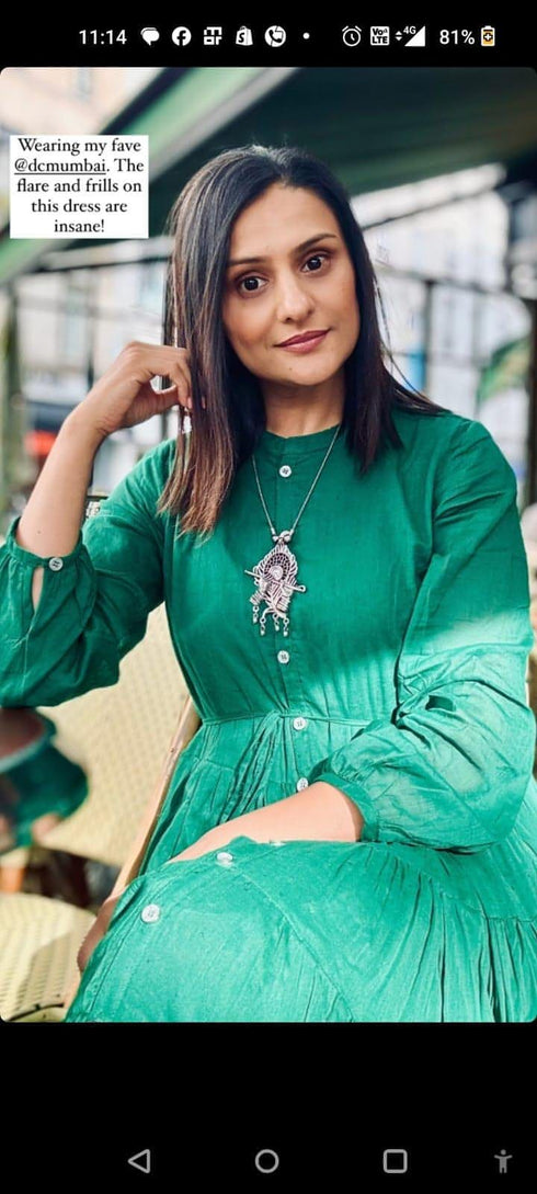 Green Ghera Dress With Neckpiece