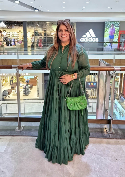 Green Ghera Dress With Neckpiece