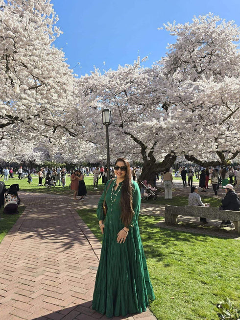 Green Ghera Dress With Neckpiece