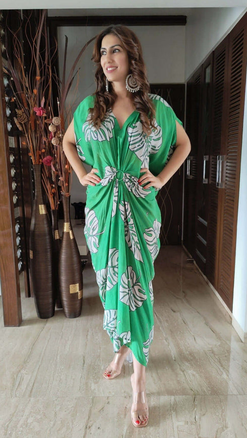 Green Leaf Kaftan One Piece Dress
