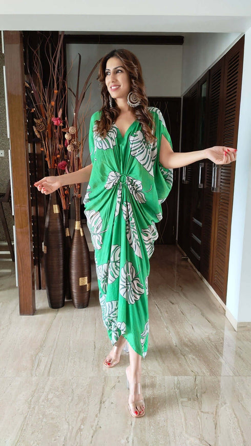 Green Leaf Kaftan One Piece Dress