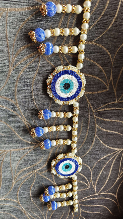 Handcrafted Blue Pearl Evil Eye Toran - Accessory