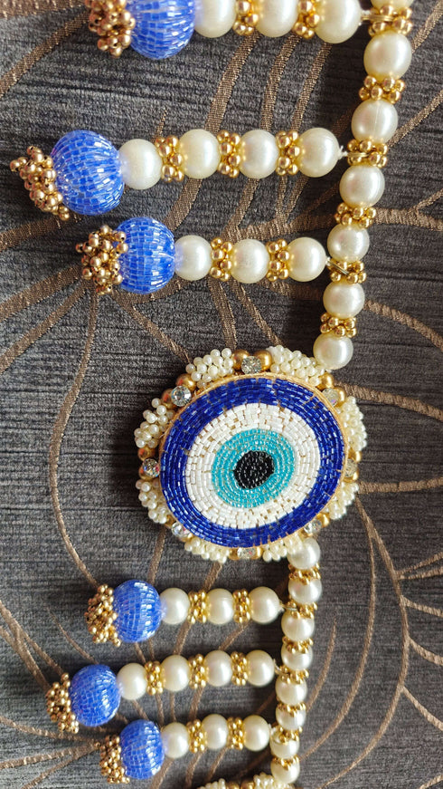 Handcrafted Blue Pearl Evil Eye Toran - Accessory