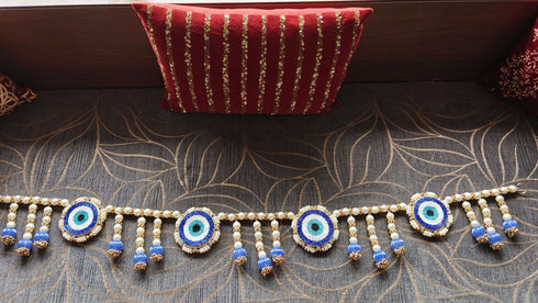 Handcrafted Blue Pearl Evil Eye Toran - Accessory