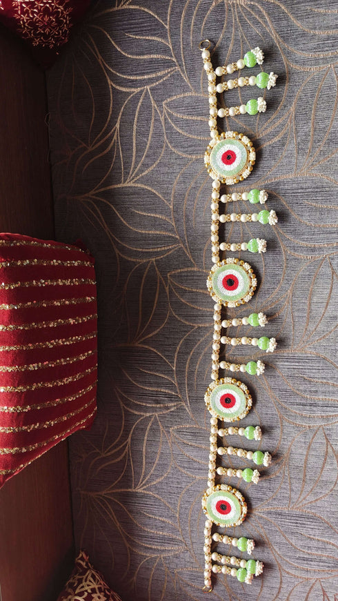 Handcrafted Green Pearl Evil Eye Toran - Accessory