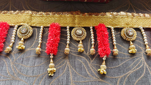 Handcrafted Kundan Red Toran - Accessory