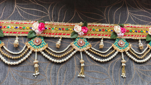 Handcrafted Multicolored Pearl Green Toran - Accessory