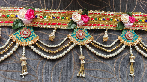 Handcrafted Multicolored Pearl Green Toran - Accessory