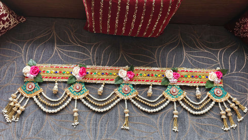 Handcrafted Multicolored Pearl Green Toran - Accessory