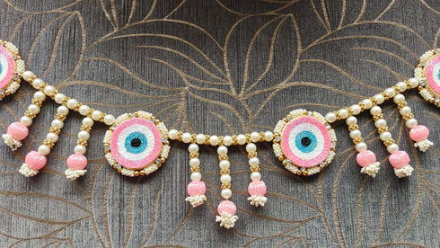 Handcrafted Pink Pearl Evil Eye Toran - Accessory