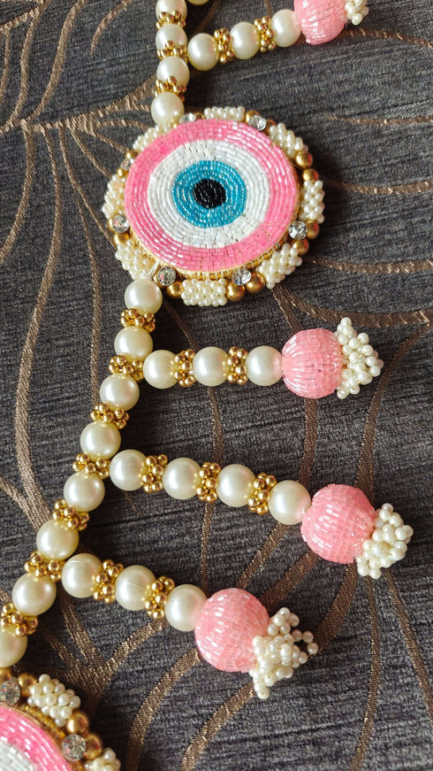 Handcrafted Pink Pearl Evil Eye Toran - Accessory