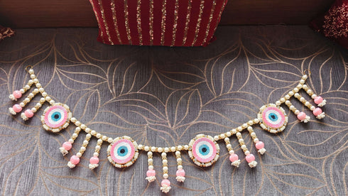 Handcrafted Pink Pearl Evil Eye Toran - Accessory