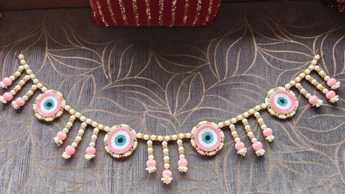 Handcrafted Pink Pearl Evil Eye Toran - Accessory