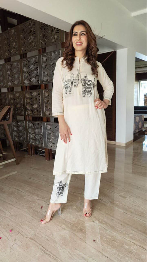 Handpainted Off White Coord Set