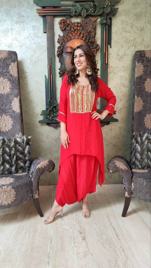 Hot Red Dhoti Skirt Set