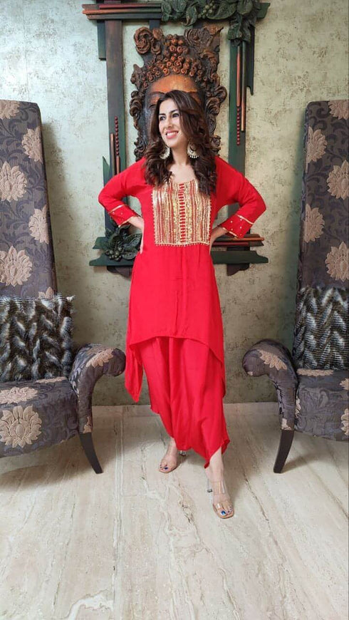 Hot Red Dhoti Skirt Set