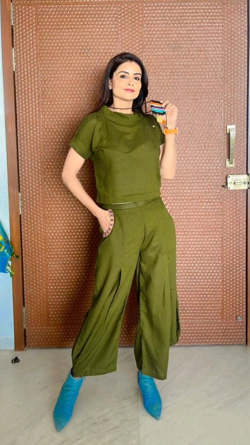 Moss Green 3 Piece Coord Set - Neckpiece included - Top