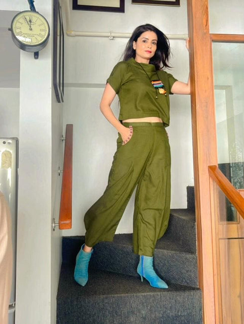 Moss Green 3 Piece Coord Set - Neckpiece included - Top