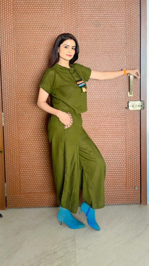 Moss Green 3 Piece Coord Set - Neckpiece included - Top