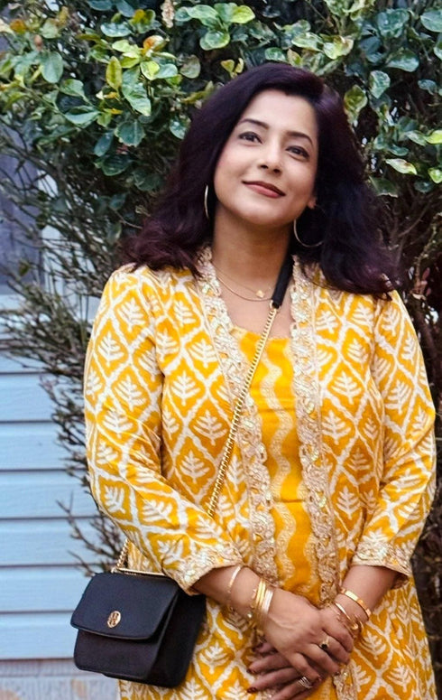 Yellow Dhoti Jacket Set