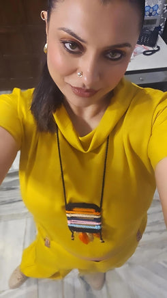 Mustard Yellow 3 Piece Coord Set - Neckpiece included - Top - view 9