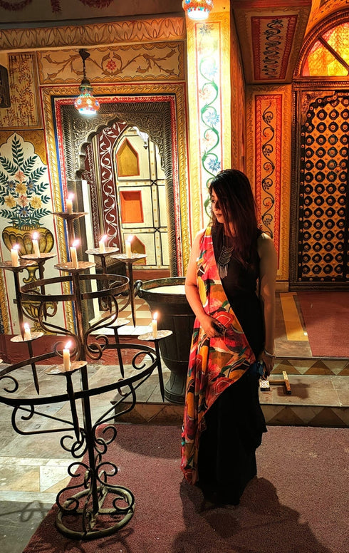 Multiple Ways Drape Sari - Sleeve Fabric Attached