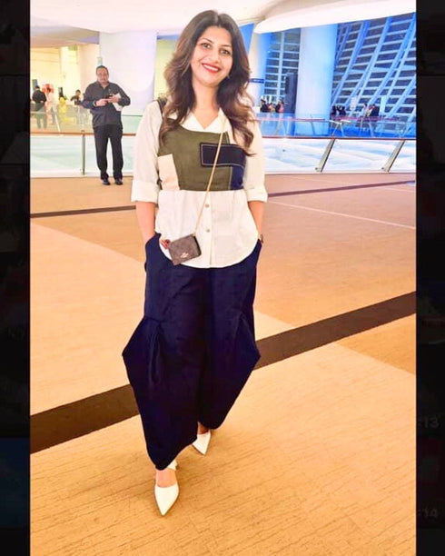 Blue Flared Pants With Patchwork Corset Top