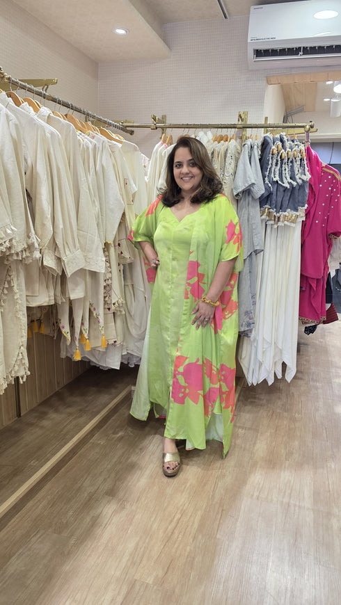 Parrot Green Dress with Cape