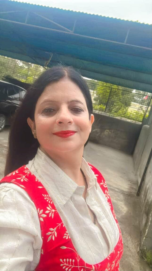 Red and Off White Koti Pathani Set