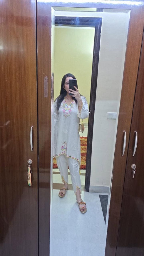 Pastel Off-White Embroidered Coord Set