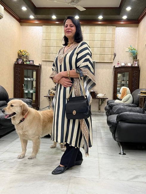 (Divyanka Tripathi) Gold Black Striped Kaftan Set