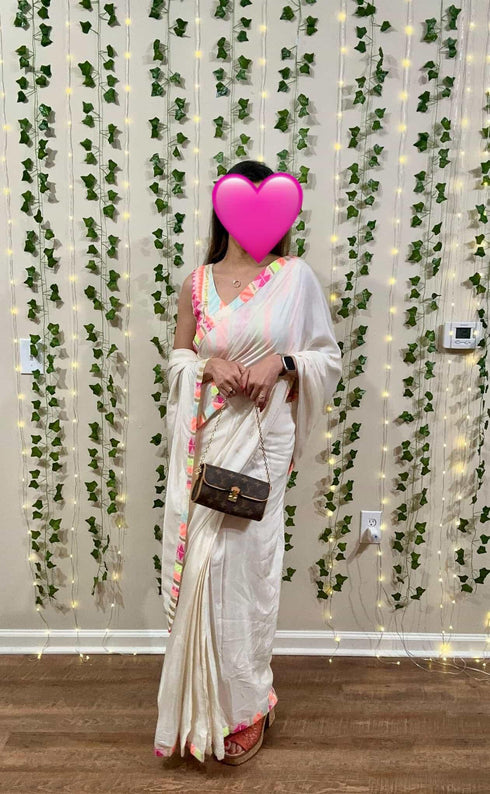 Prestitched Neon White Saree