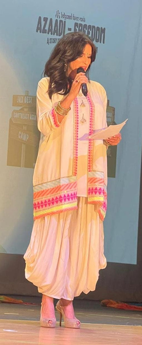 (@Madhuri Dixit) Neon White Dhoti Jacket Set