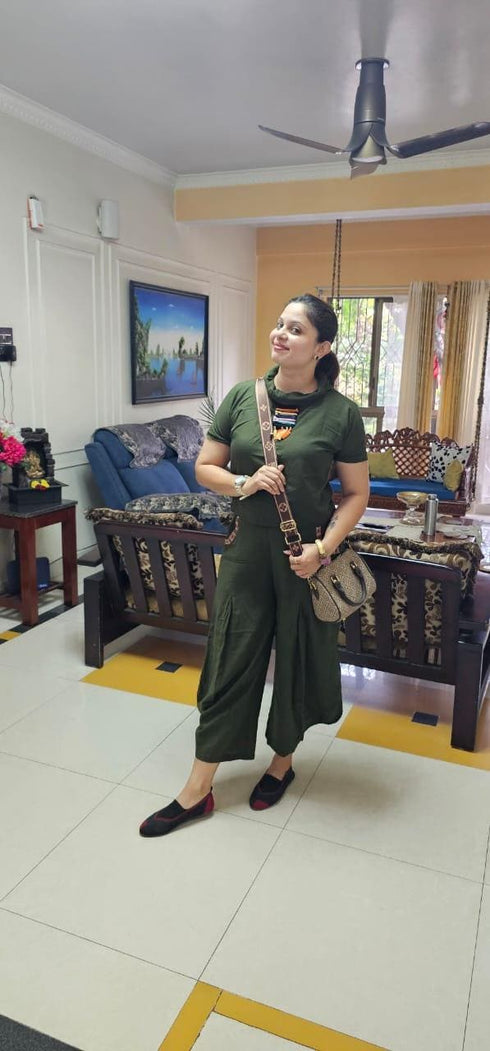 Moss Green 3 Piece Coord Set - Neckpiece included - Top