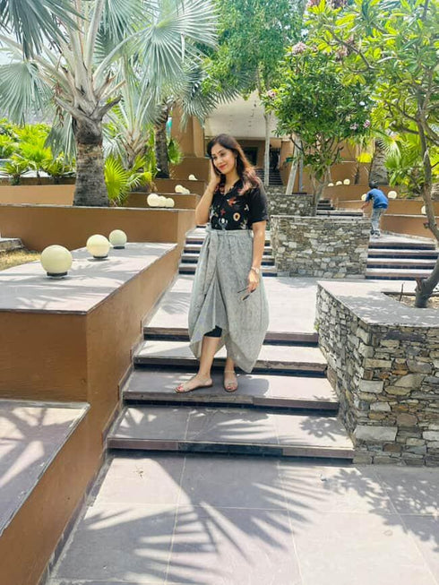 Quirky Black Shirt with Dhoti Skirt