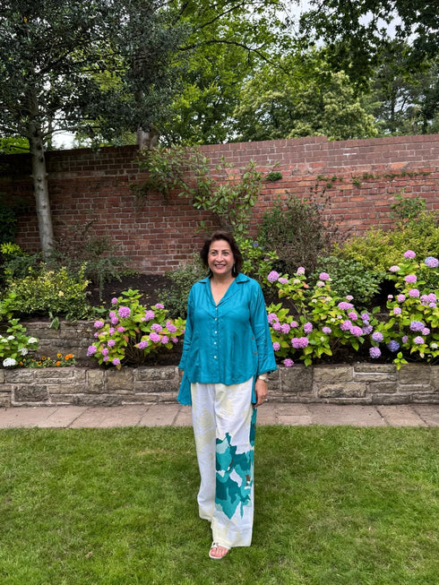 Rose Teal Blue Shirt Coord Set