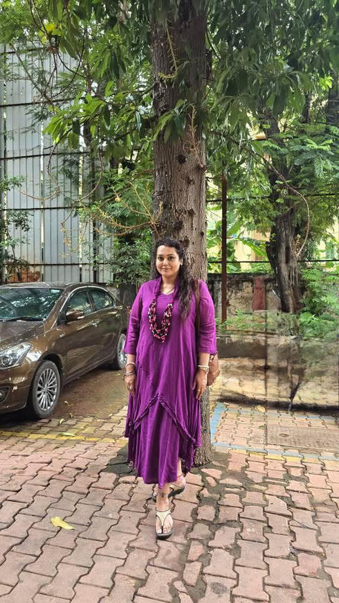 Wine Purple DrapeDress With Necklace