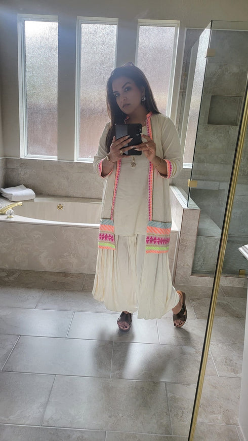 (@Madhuri Dixit) Neon White Dhoti Jacket Set