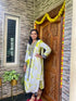 (Kajol) Tie Dye Green Drape Sari Kurta Set
