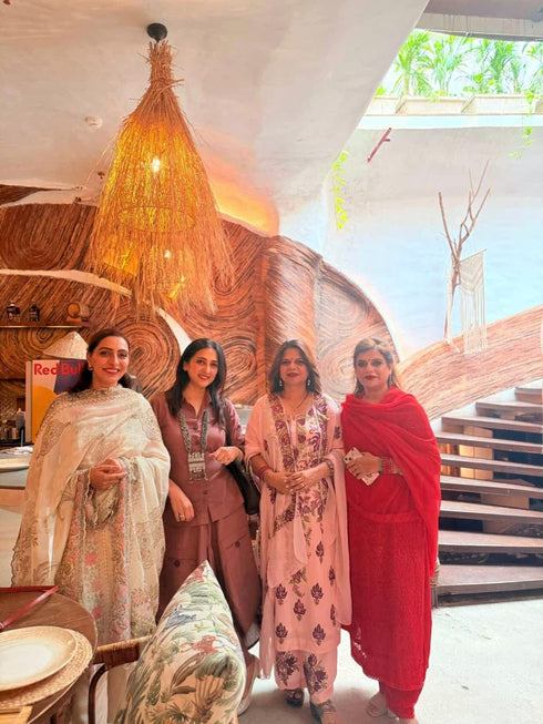 Onion Pink Drape Skirt Set For Women