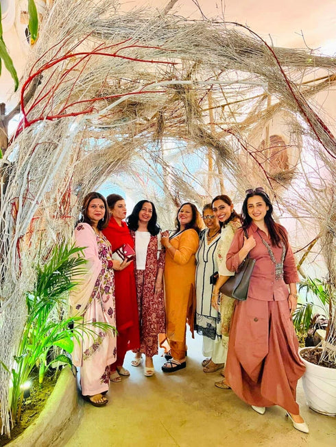 Onion Pink Drape Skirt Set For Women